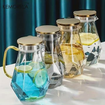 Luxe Glazen Waterkan met Diamantstructuur - Perfect voor Kou, Verzenden