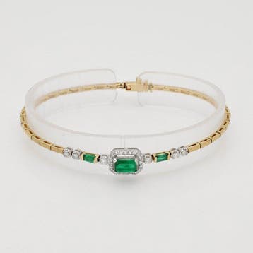 Armband - 14 karaat Geel goud - Diamant - Smaragd, Nieuw