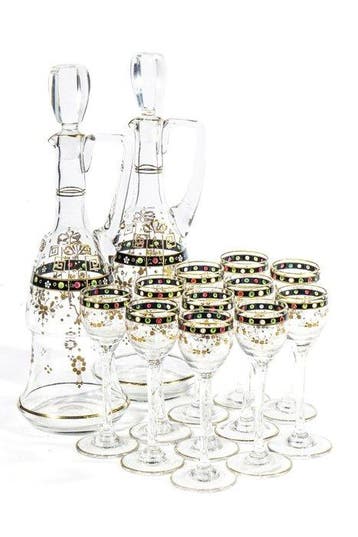 Drankservies (12) - Kristal, emaille uit de 19e eeuw -, Antiek en Kunst, Antiek | Glas en Kristal