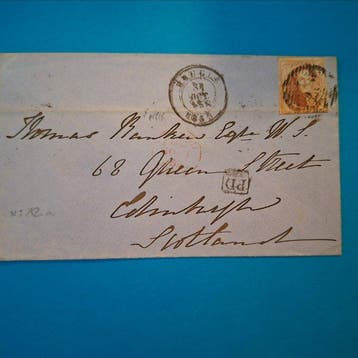 België naar Schotland 1862 - Brief van Brugge naar Edinburgh, Gestempeld