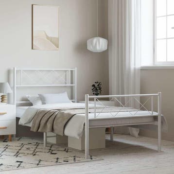 vidaXL Bedframe met hoofd- en voeteneinde metaal wit 100x190, 100 cm, Eenpersoons, Verzenden, Wit