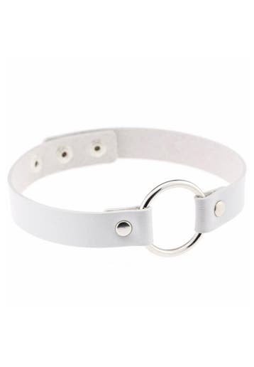 Choker Wit Ring Pu Leer Collar Ketting Halsband Sexy, Kunststof, Verstelbaar, Wit, Nieuw