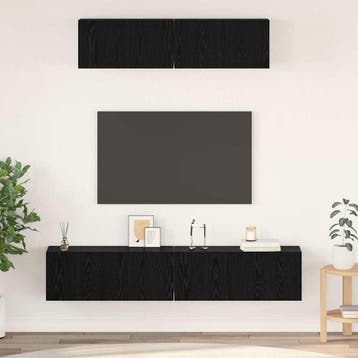 vidaXL Tv-meubelset 4 st Zwart Eiken Bewerkt hout, Minder dan 50 cm, Verzenden, Nieuw, Minder dan 100 cm