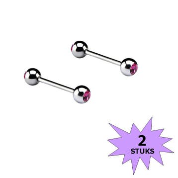 Fako Bijoux - Barbell Piercing - Kristal - 12mm - Roze - 2, Verzenden, Nieuw