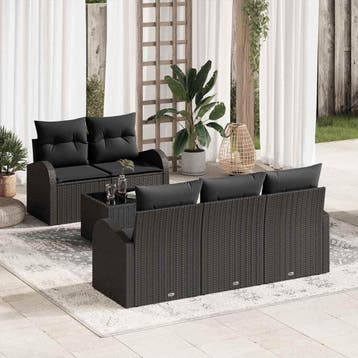 vidaXL Tuin Sofa Set 6 st Zwart poly rattan, Tuin en Terras, Verzenden, Nieuw, 6 zitplaatsen
