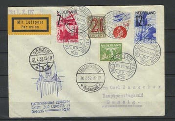 Nederland 1932 - 2 Zeppelin brieven en 1 Zeppelin kaart, Gestempeld