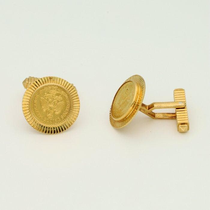 Manchetknopen - 18 karaat Geel goud - Munt - Mexicaanse Peso, Sieraden, Tassen en Uiterlijk, Antieke sieraden