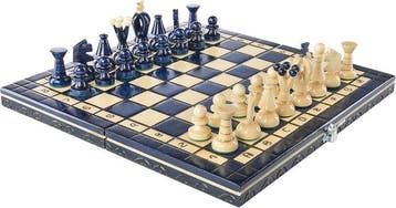 Bordspel - Set de ajedrez viajero azul y beige - Hout