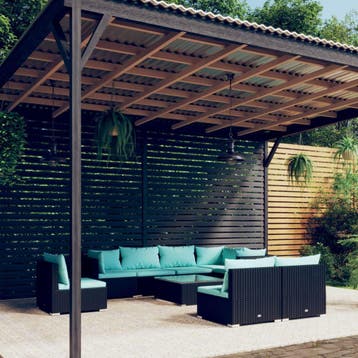 vidaXL 9-delige Loungeset met kussens poly rattan zwart, Verzenden, Nieuw, Loungeset