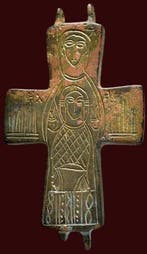 Byzantijns Brons, -Indrukwekkend bronzen kruis met Jezus en