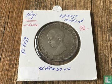Spanje 5 pesetas 1892 (type 1), Verzenden, Losse munt, Goud