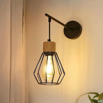 Industriële Wandlamp Metaal en Hout E27, Huis en Inrichting, Lampen | Wandlampen, Verzenden, Nieuw