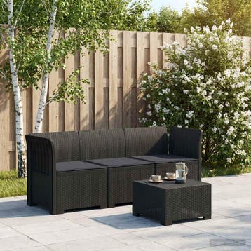vidaXL 3-zits tuinbank met kussens in rattanlook PP, Verzenden, Nieuw