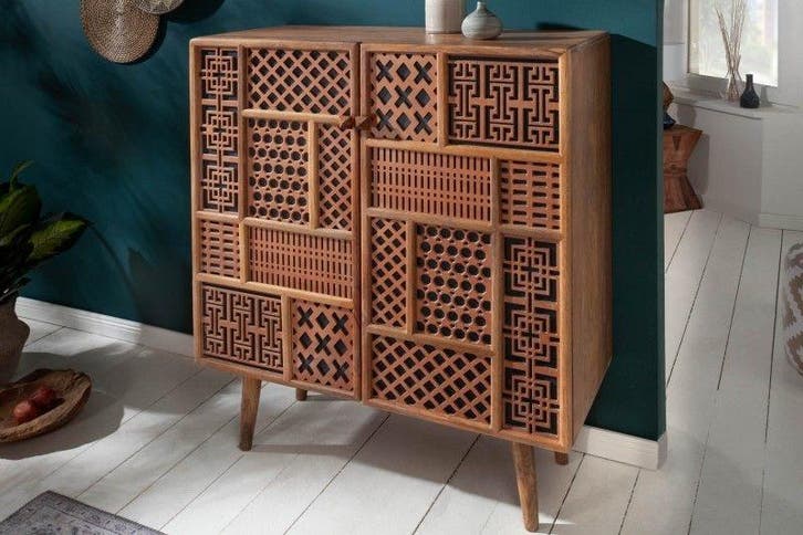 Massief dressoir MARRAKESCH 120 cm mangohout met boho-stijl, Huis en Inrichting, Kasten | Overige, Ophalen of Verzenden