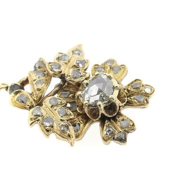 8 karaat antiek Duitse hanger met roos geslepen diamanten, Ophalen of Verzenden, Gebruikt, Goud, Overige merken