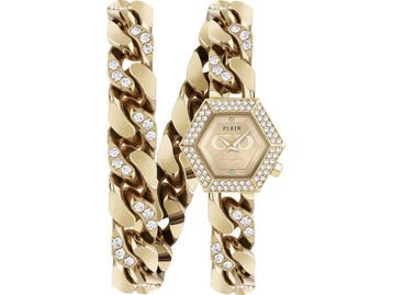 Veiling - Philipp Plein Horloge Snake Hexagon Goud 24mm, Nieuw