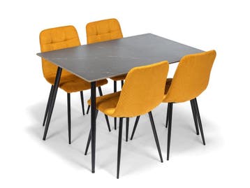 Eettafelset Ceramon 4 Aria Stoelen 120 cm Zwart, Huis en Inrichting, Verzenden, Nieuw, Modern Scandinavisch, Minder dan 4 stoelen