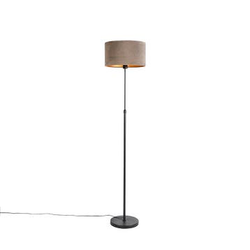 Vloerlamp zwart met velours kap taupe met goud 35 cm - Parte, Verzenden, Nieuw, Modern