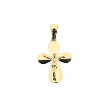 Gouden hanger van een kruis met corpus (Hanger of bedel), Ophalen of Verzenden, Gebruikt, Goud, Overige merken