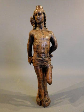 sculptuur, Sint Sebastiaan - 16e eeuw - 31 cm - Eik