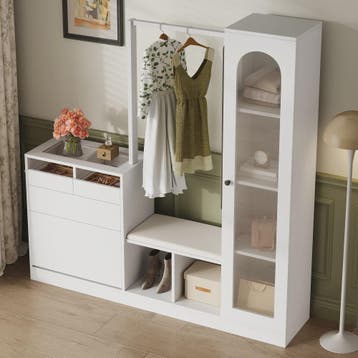 6-in-1 Entree Meubel: Kapstok, Schoenenkast, Zitbank & Vitri, Huis en Inrichting, Woonaccessoires | Kapstokken, Verzenden, Nieuw