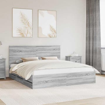 vidaXL Bedframe met lade Grijs Sonoma 200 x 200 cm, Huis en Inrichting, Verzenden, Grijs, Hout, Nieuw