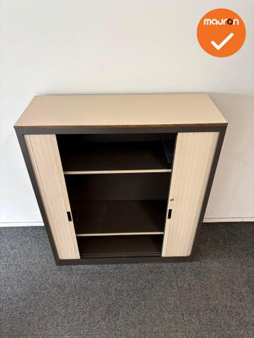 Blerick - Roldeurkast - 137x120x47 cm - Antraciet met beige, Werkplek, Ophalen of Verzenden, Gebruikt, Kast