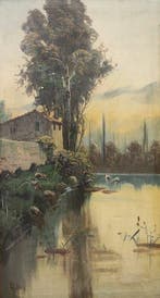 Escuela impresionista (XX) - Atardecer en el lago