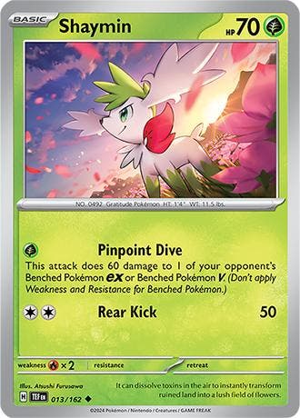 Shaymin 013/162 reverse holo Temporal forces, Ophalen of Verzenden, Nieuw, Losse kaart, Foil