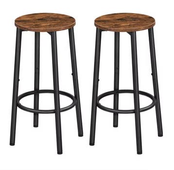 Set van 2 Barkrukken – Industrieel met Voetsteun Hout Look, Met voetsteun, Verzenden, 60 tot 90 cm, Nieuw