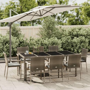 vidaXL 9-delige Tuinset met kussens poly rattan grijs, Verzenden, Nieuw, 8 zitplaatsen, Tuinset