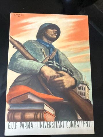 Italië - Italiaanse militaire propagandakaart van Mussolini, Gelopen