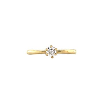 Geelgouden solitair ring met diamant 14 krt, Verzenden, Zo goed als nieuw, Goud