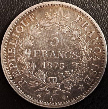 Frankrijk. 5 Francs 1875-A Hercule (Zonder minimumprijs)