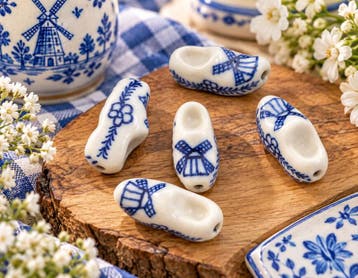 5 x Keramiek klompjes - klompen kralen met molen en bloem..., Ophalen of Verzenden, Nieuw, Kraal