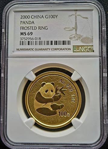Gouden China Panda 1 oz 2000 Frosted Ring NGC MS69, Verzenden, Oost-Azië, Losse munt, Goud