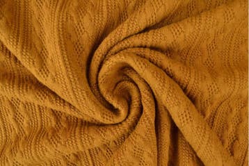 Jacquard gebreid kabel stof Donker okergeel - rol 30 meter, Verzenden, Nieuw