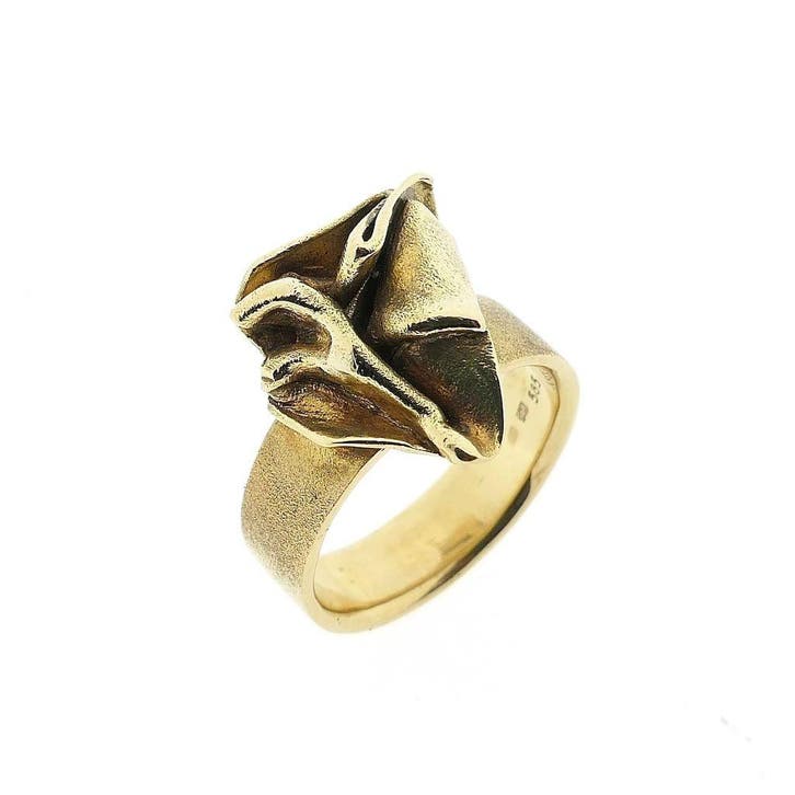 Gouden ring met organisch ontwerp, Sieraden, Tassen en Uiterlijk, Ringen, Dame, Overige kleuren, 18 tot 19, Gebruikt, Goud, Ophalen of Verzenden