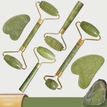 Gua Sha Jade Roller & Schraper Set - Gezichts- en Lichaamsma, Verzenden, Nieuw