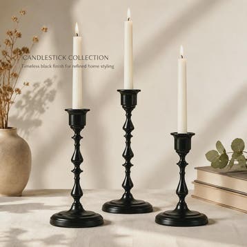 Set van 3 Zwarte Kandelaars - Retro Design met Variërende Ho, Verzenden, Nieuw