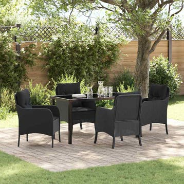 vidaXL Tuin eettafelset 5 st Zwart poly rattan, Tuin en Terras, Tuinsets en Loungesets, Verzenden, Nieuw, Rotan, 5 zitplaatsen