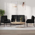 vidaXL Sofa-Sets met kussen 3 pcs Zwart 115 x 56 x 80 cm, Huis en Inrichting, Banken | Bankstellen, Verzenden, Nieuw, Minder dan 150 cm