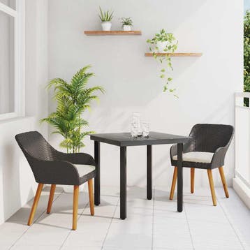 vidaXL Tuin eettafelset 3 st Zwart poly rattan, Verzenden, Nieuw, 3 zitplaatsen