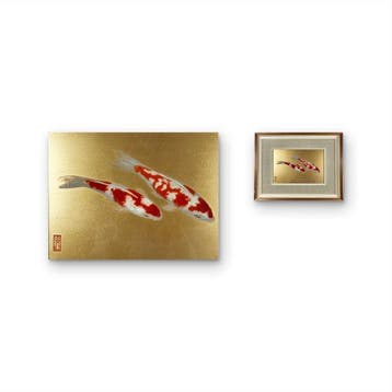 Gold Leaf Style Hand-Painted Red and White Koi Painting -, Antiek en Kunst