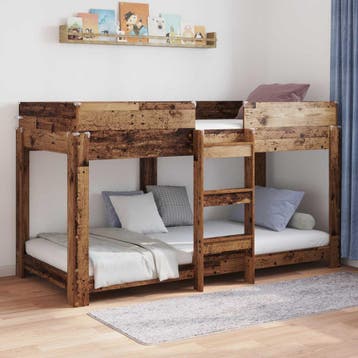 vidaXL Bunk Bed voor Kinderen Oudhout 90 x 200 cm Bewerkt, Verzenden, Nieuw, Bruin, Hout
