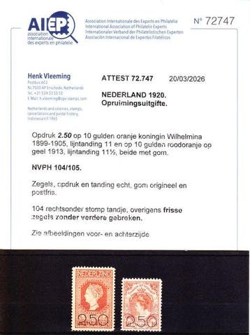 Nederland 1920 - Opruimingsuitgifte postfris met Attest Henk, Gestempeld