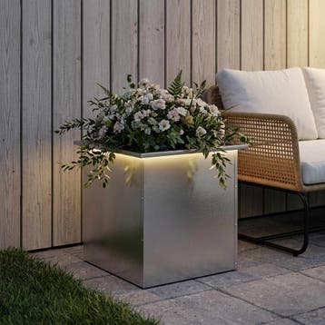 vidaXL Plantenbak met led zilver 50 x 50 x 48 cm Roestvrij, Verzenden, Minder dan 60 cm, Nieuw, Metaal