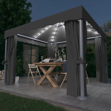 vidaXL Prieel met gordijn en LED-lichtslinger 3x3 m, Verzenden, Nieuw