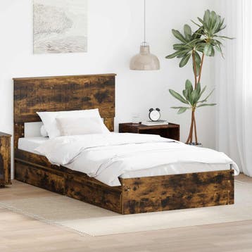 vidaXL Opslag bed met lade Gerookt eiken 100 x 200 cm, Eenpersoons, Bruin, Verzenden, Nieuw