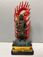 Japanese Wooden Fudo Myoo Statue with Flame Halo –